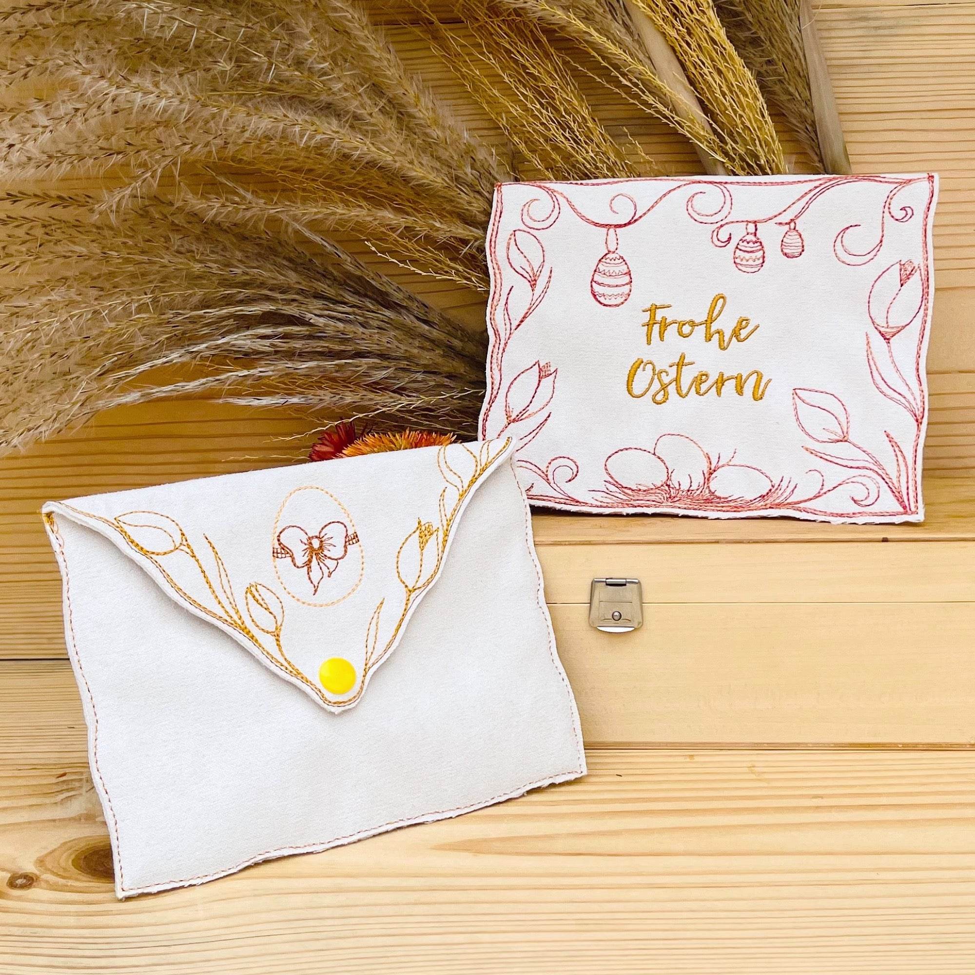 Stickdatei Ostern Set, ITH Geschenkumschlag 13x18 und 16x26,Osterei Geschenkanhänger 10x10 - Sewando