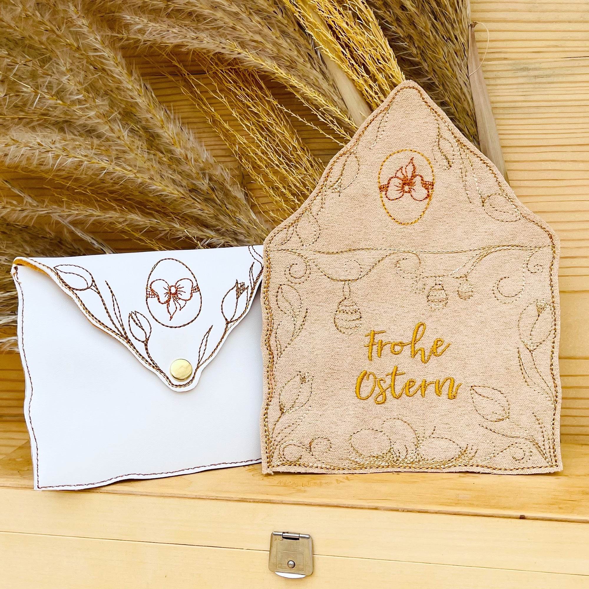 Stickdatei Ostern Set, ITH Geschenkumschlag 13x18 und 16x26,Osterei Geschenkanhänger 10x10 - Sewando