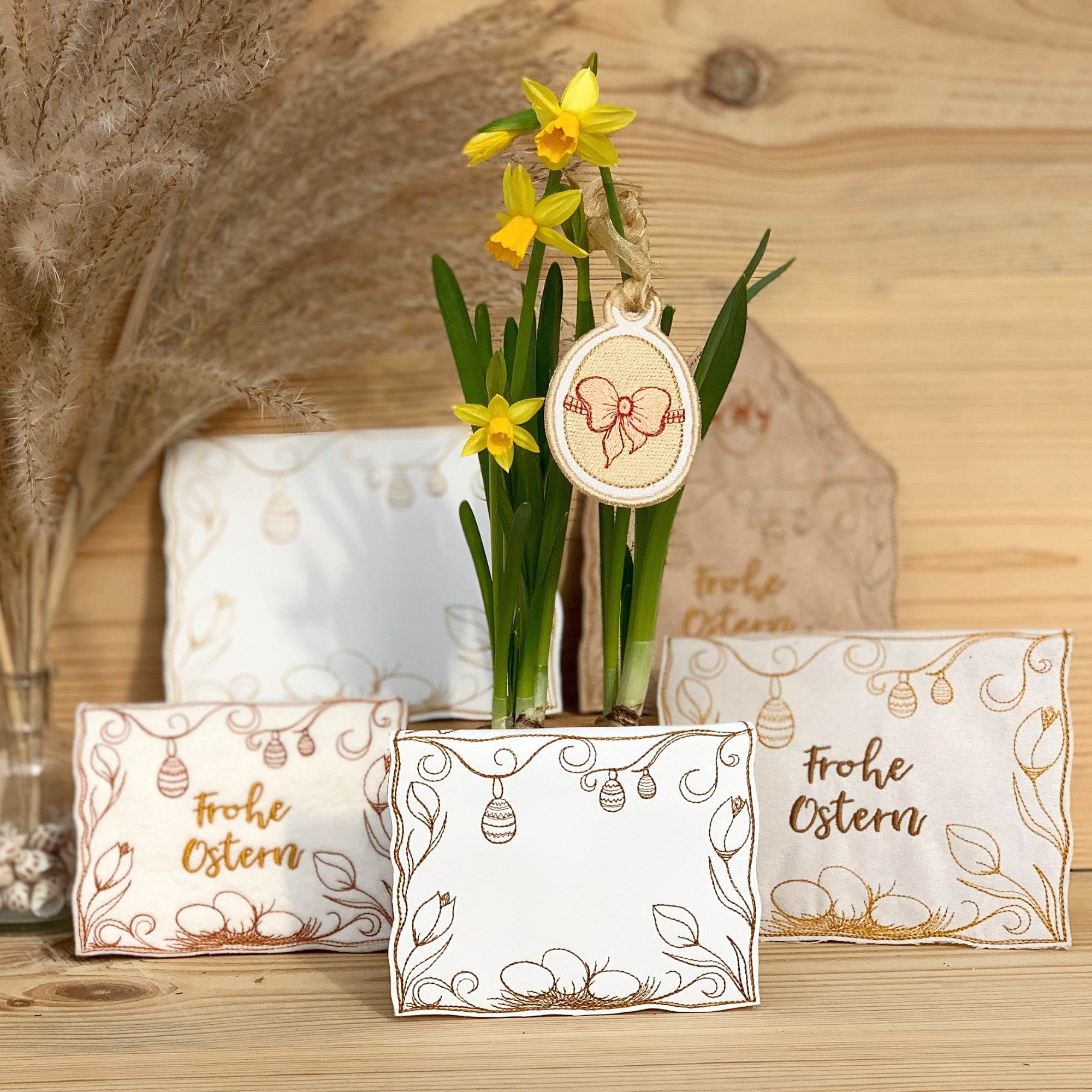 Stickdatei Ostern Set, ITH Geschenkumschlag 13x18 und 16x26,Osterei Geschenkanhänger 10x10 - Sewando