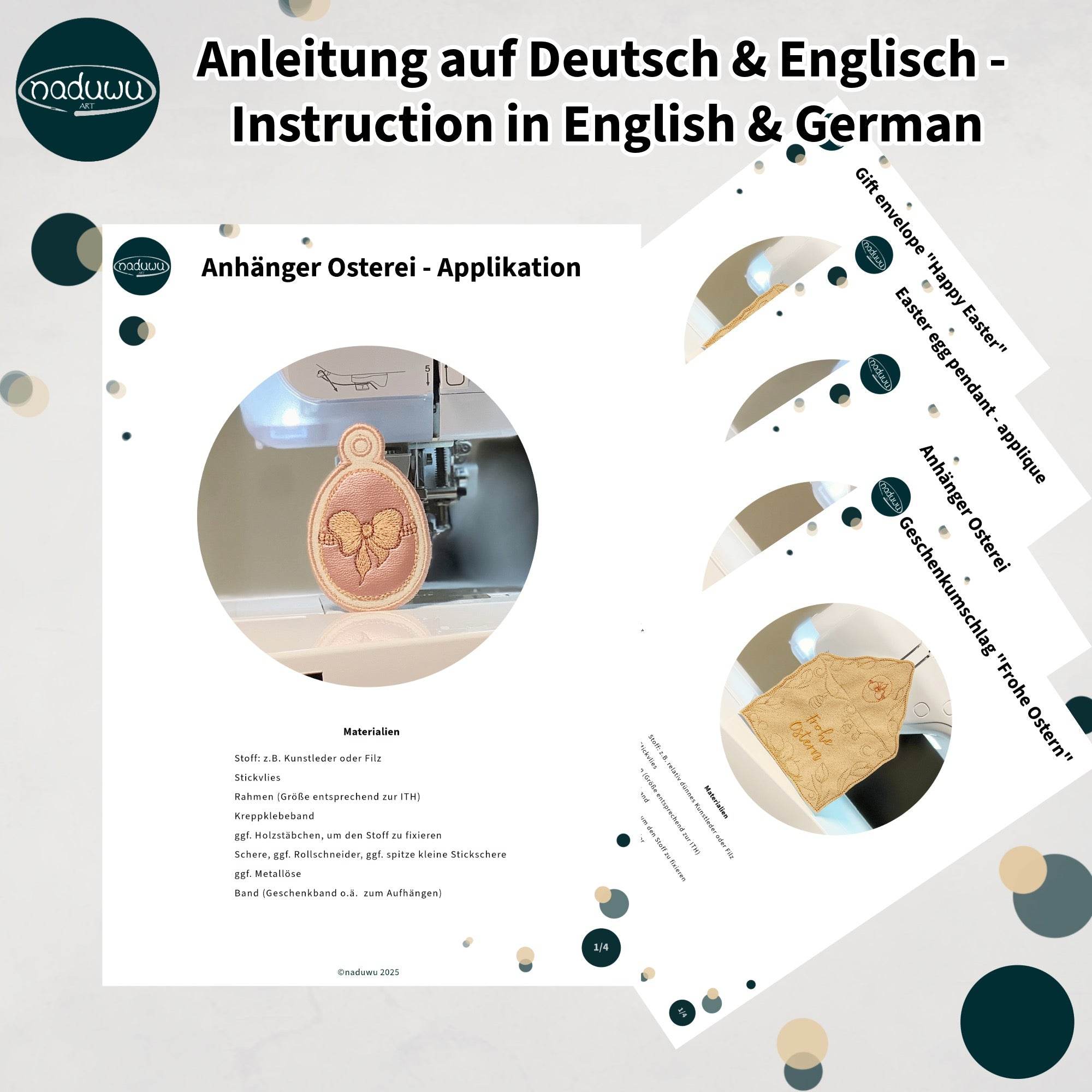 Stickdatei Ostern Set, ITH Geschenkumschlag 13x18 und 16x26,Osterei Geschenkanhänger 10x10 - Sewando