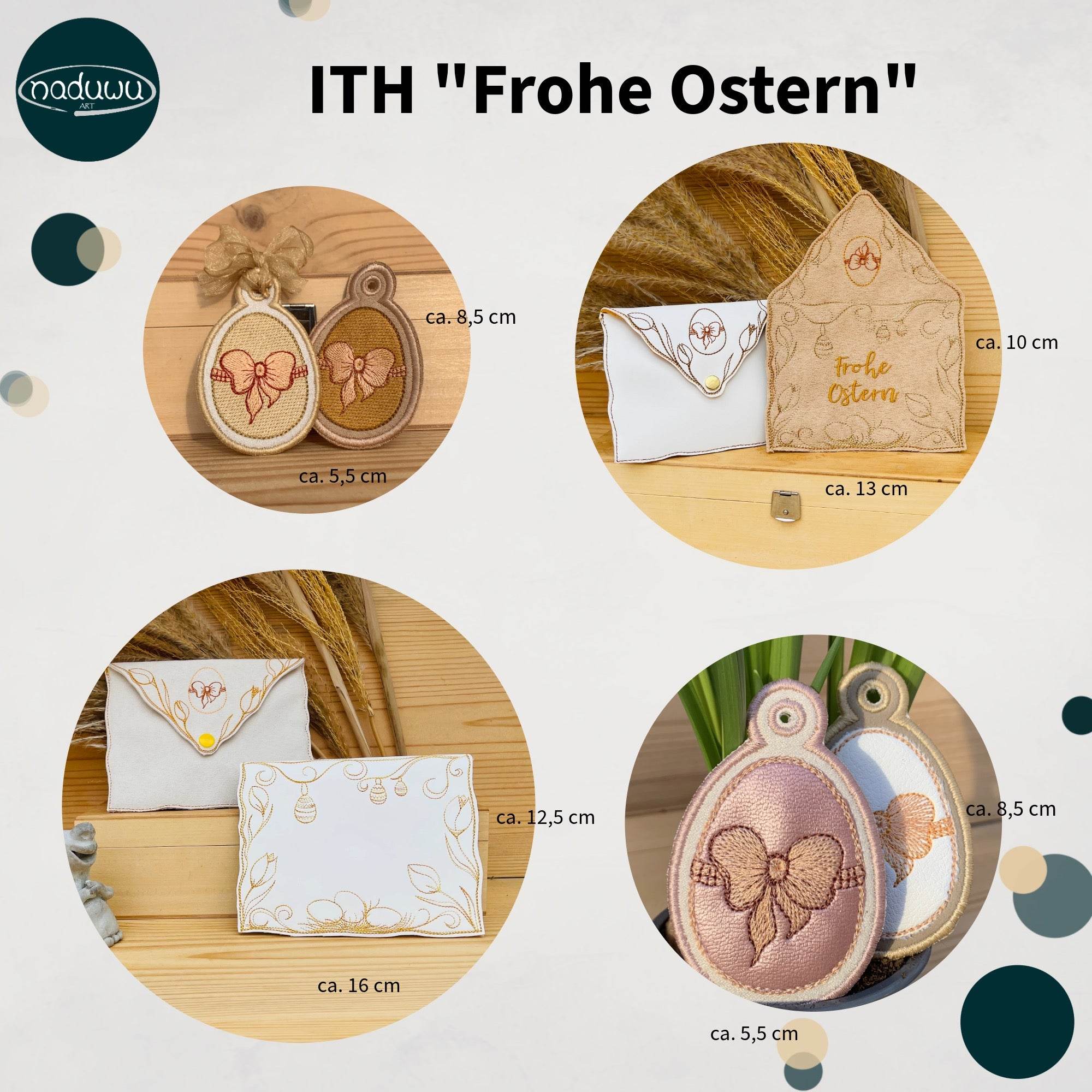 Stickdatei Ostern Set, ITH Geschenkumschlag 13x18 und 16x26,Osterei Geschenkanhänger 10x10 - Sewando