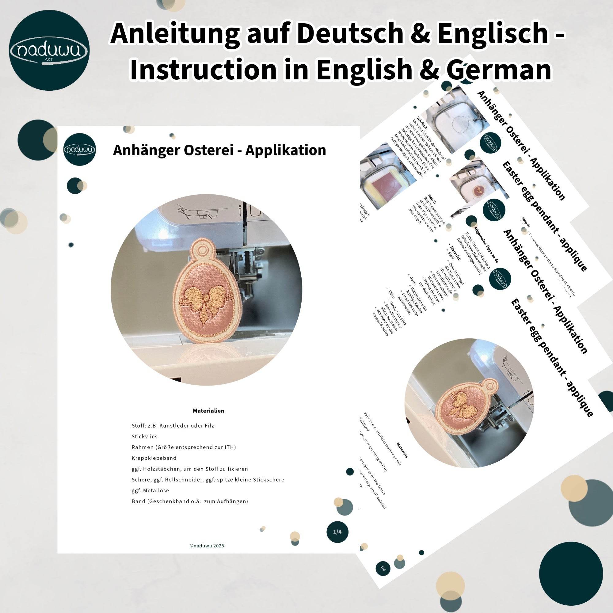 Stickdatei Osterei Anhänger, ITH Applikation für 10x10 Rahmen - Sewando