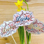 Stickdatei Blumenstecker 10x10 ITH Danke, In The Hoop Pflanzenstecker - Sewando