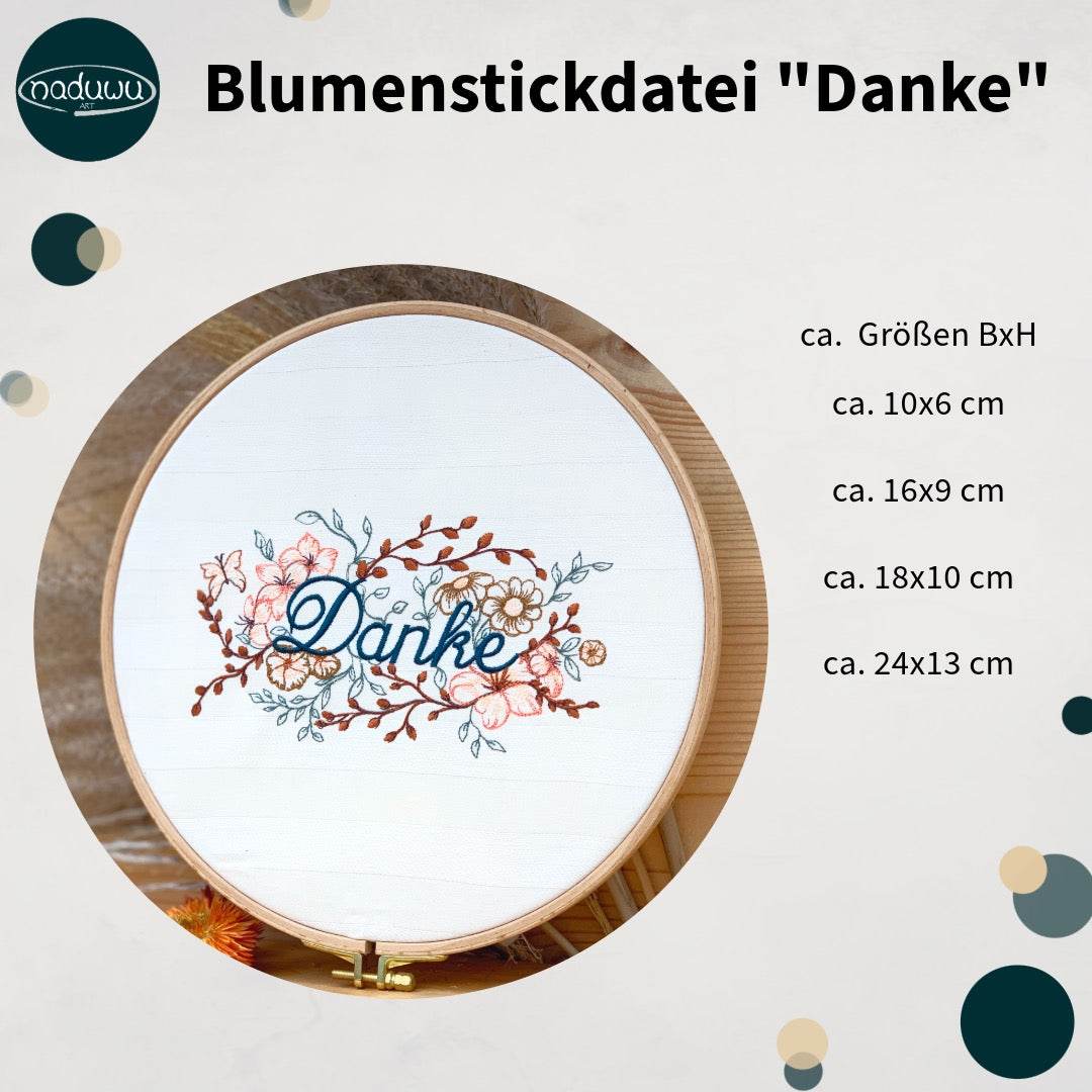 Stickdatei Blumenranke Danke Set mit 4 Größen - Sewando