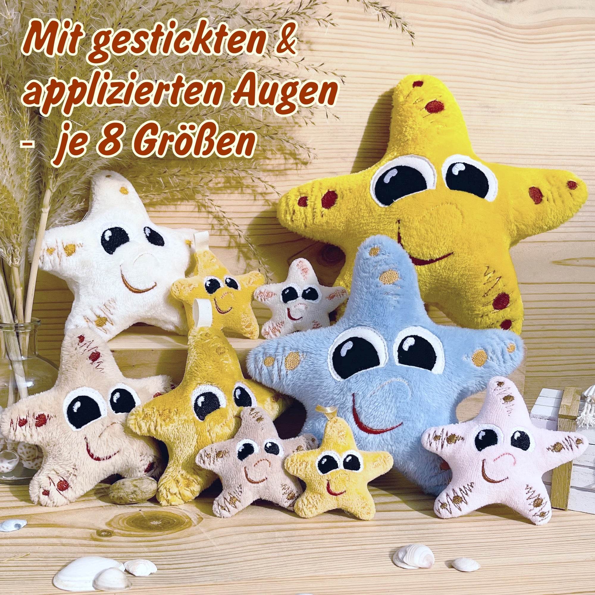 Stickdatei Seestern ITH Set, Sternkissen mit 2 Varianten in 8 Größen - Sewando