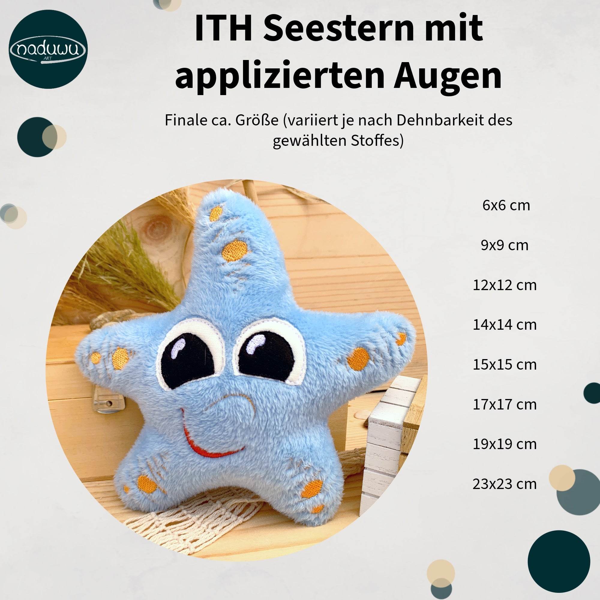 Stickdatei Seestern ITH Set, Sternkissen mit 2 Varianten in 8 Größen - Sewando