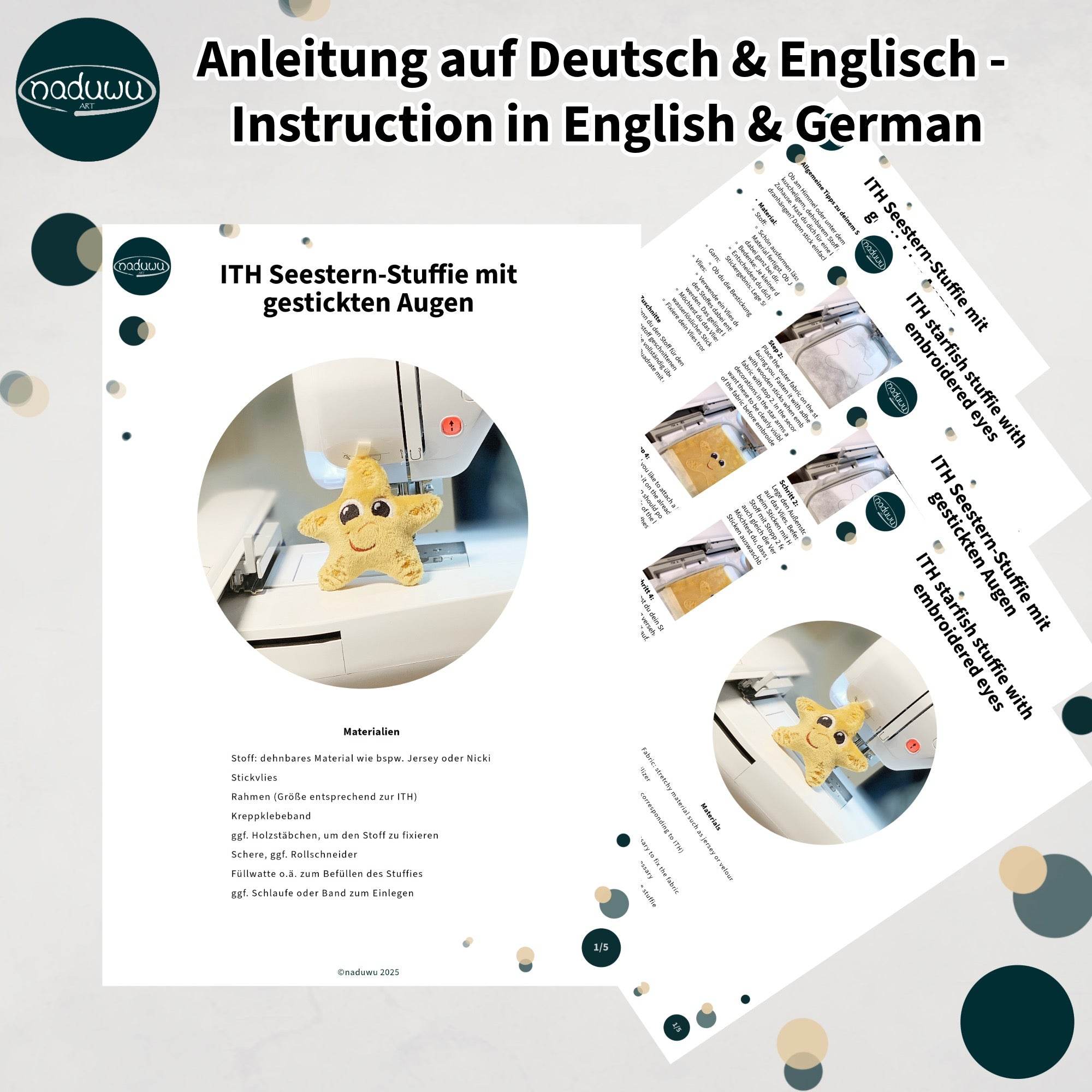 Stickdatei Seestern ITH Set, Sternkissen mit 2 Varianten in 8 Größen - Sewando