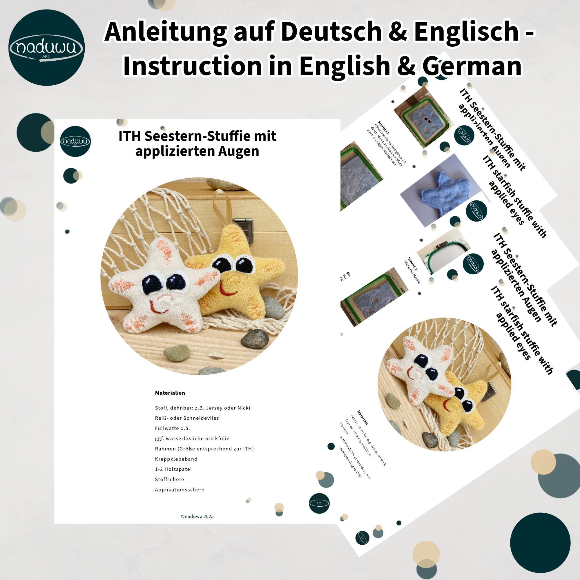 Stickdatei Seestern ITH Set, Sternkissen mit 2 Varianten in 8 Größen - Sewando