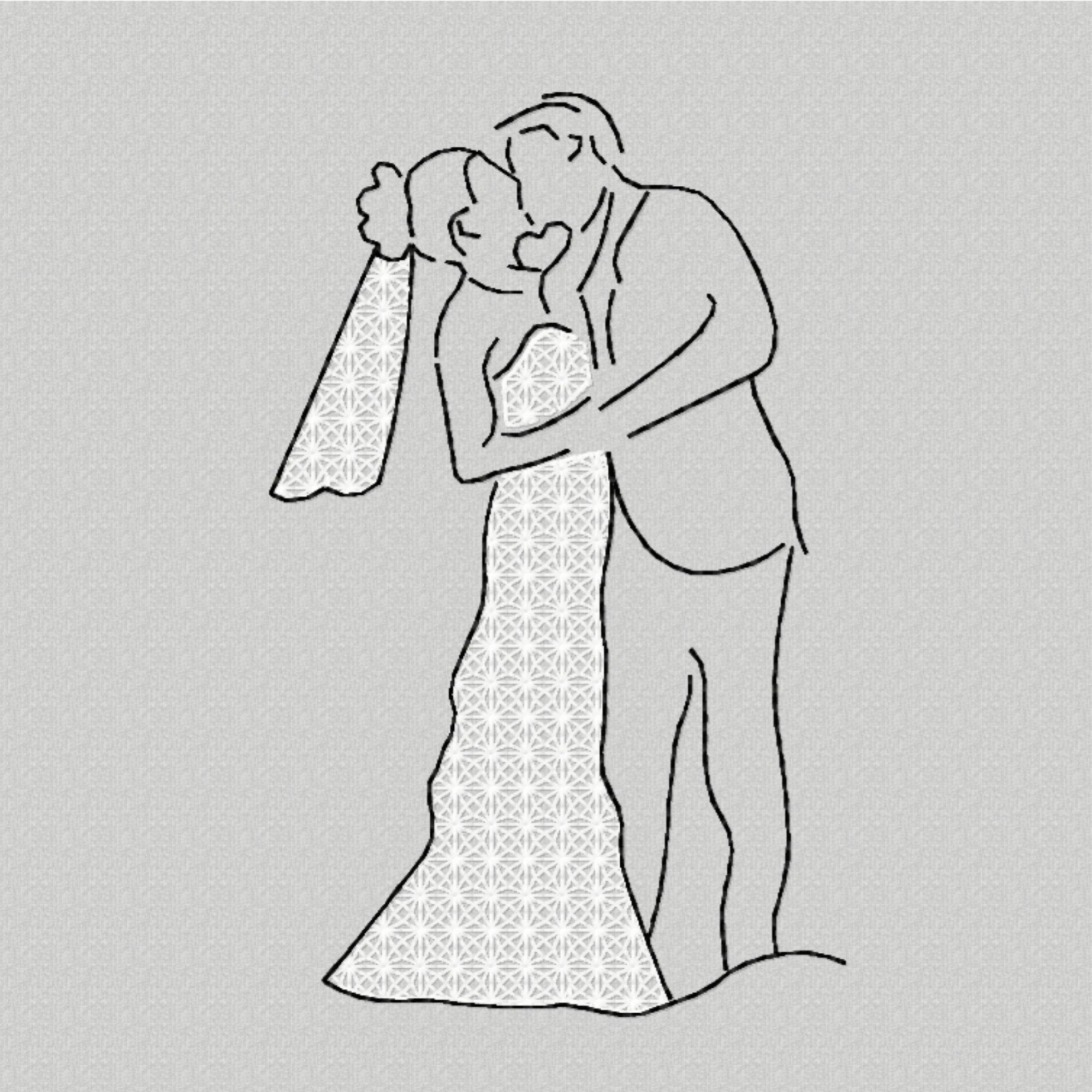 Stickdatei Brautpaar Rahmen 13x18, Braut, heiraten, Liebe, Paar, Spitze, Hochzeit - Sewando
