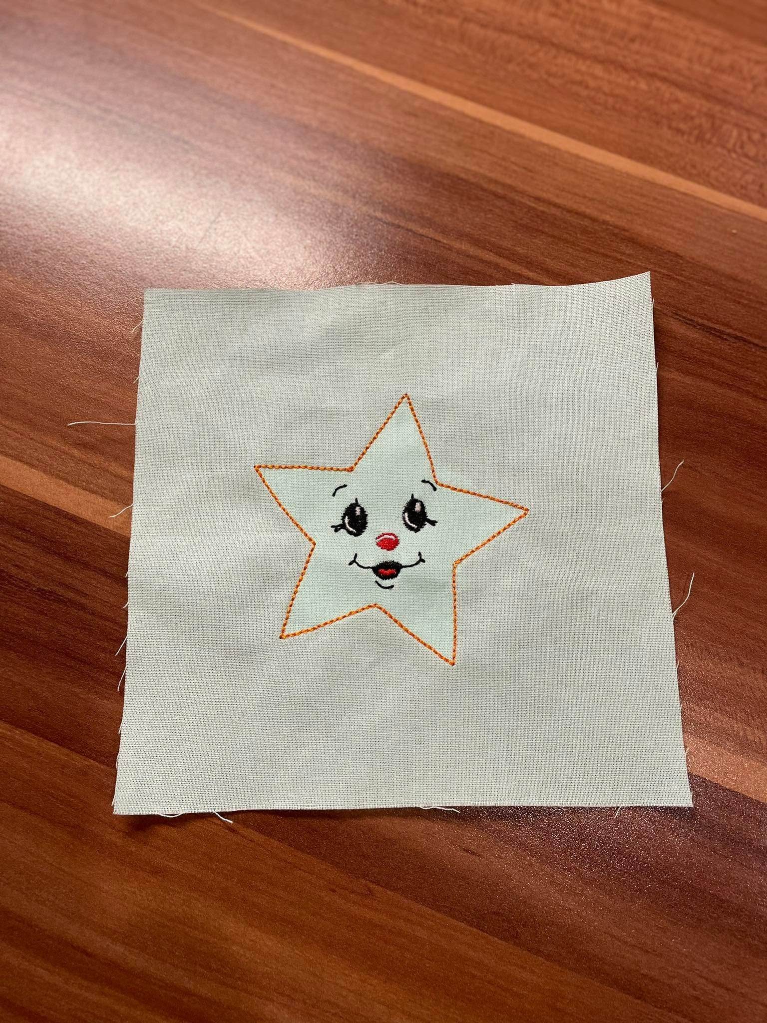 Stickdatei - 6 Sterne mit Gesicht (ITH und Doodle) - Sewando