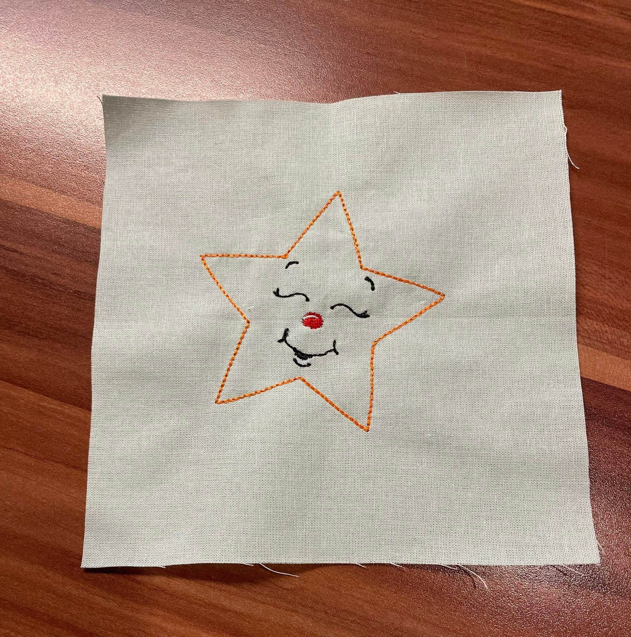 Stickdatei - 6 Sterne mit Gesicht (ITH und Doodle) - Sewando