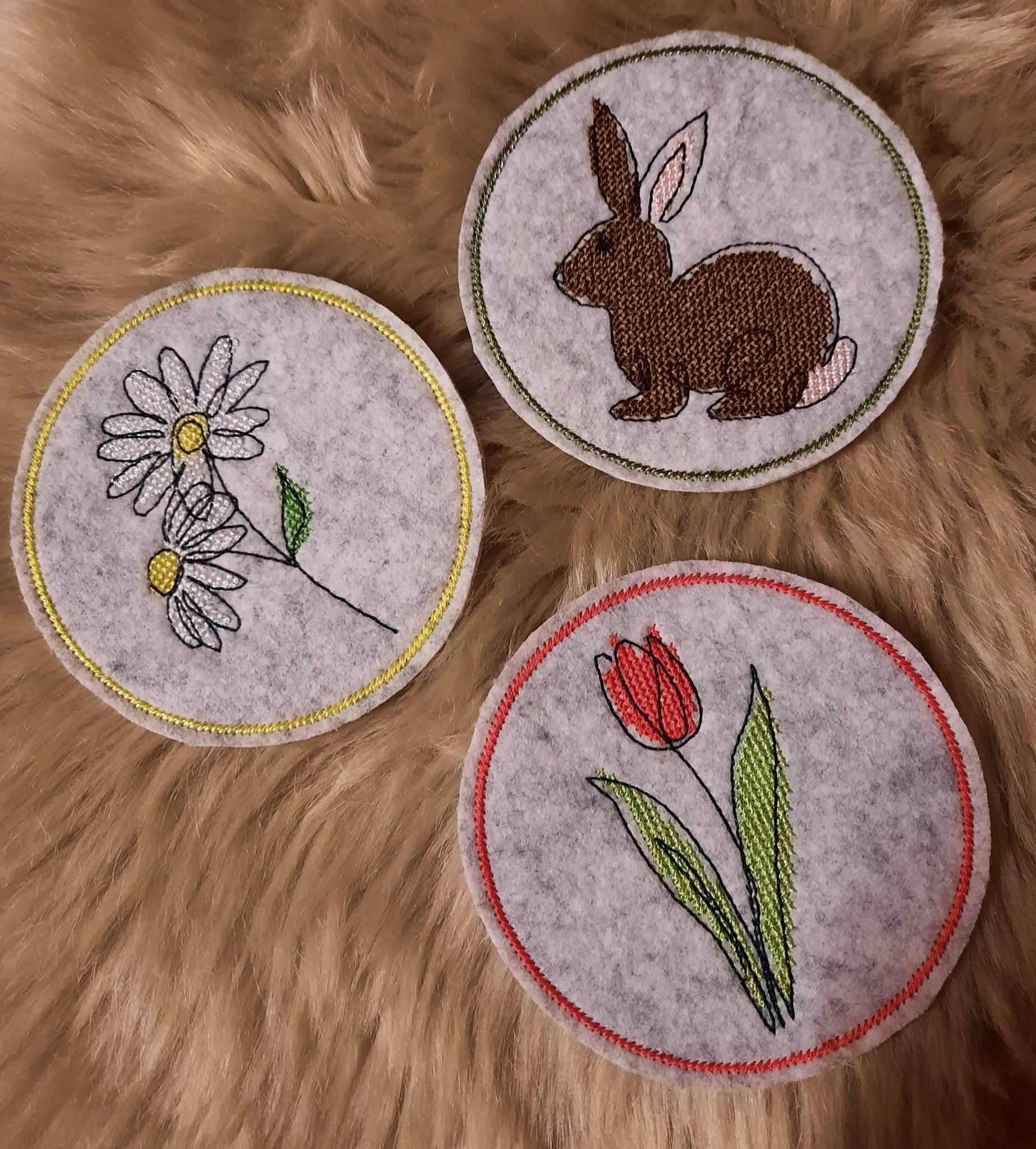 Stickdatei 16 Untersetzer Ostern - Single Line - Sewando