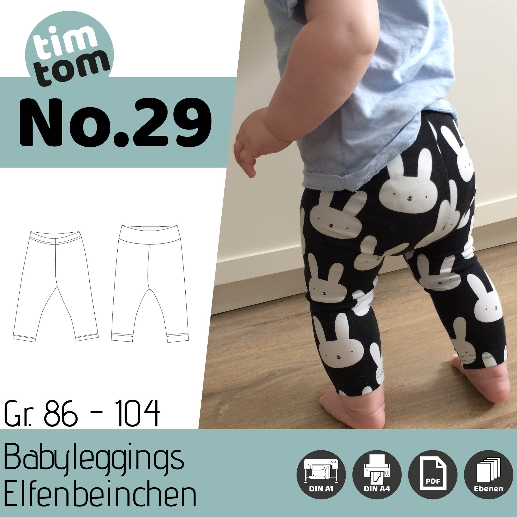 Schnittmuster timtom No.29 Babyleggings Elfenbeinchen Gr. 50-104 (mit Windelzugabe) - Sewando