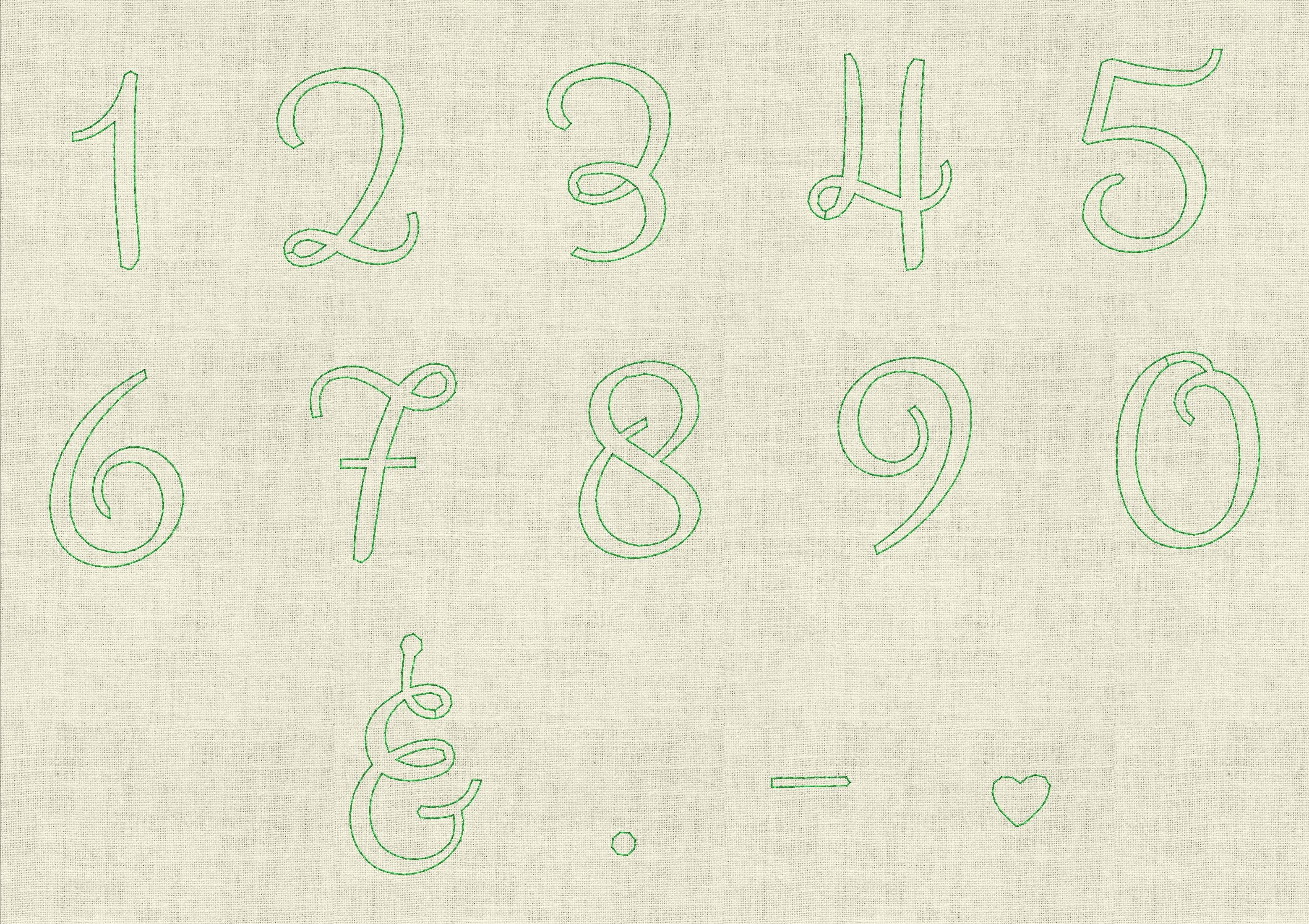 Stickdatei Schrift ab ca. 60mm Set 617 Doodle Applikation Buchstaben Zahlen - Sewando