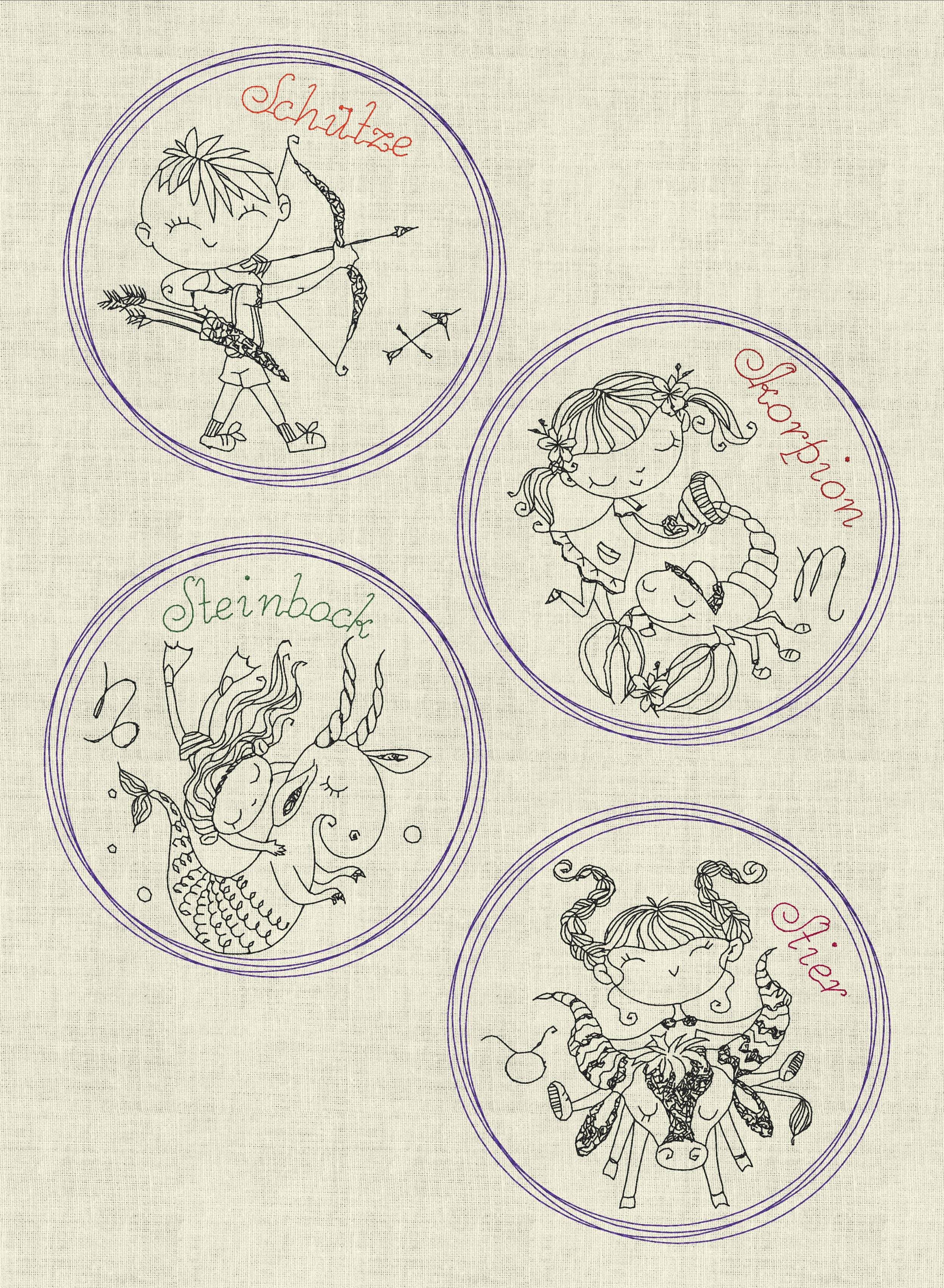 Stickdatei Sternzeichen Horoskop Button Set 980 - Sewando