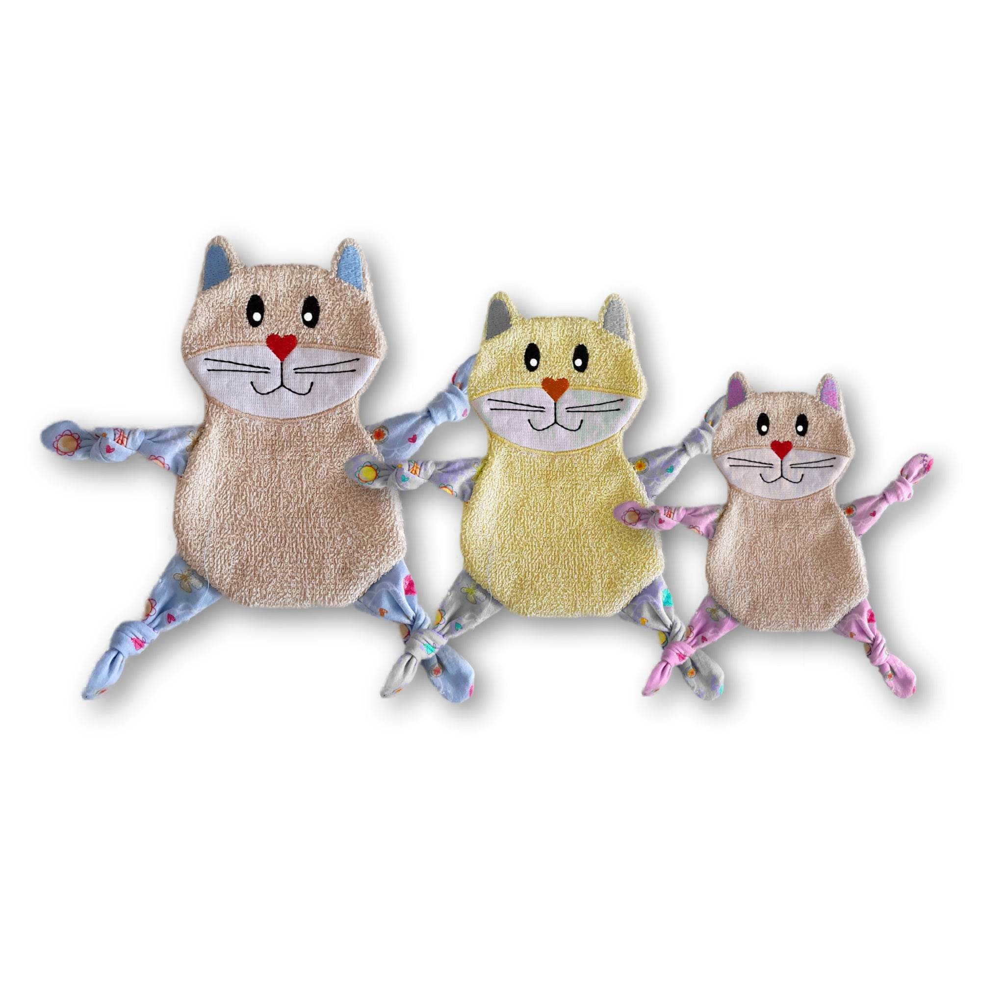 Stickdatei Katze Kuscheltuch ITH drei Größen, Baby Schmusetuch, Kuscheltier - Sewando