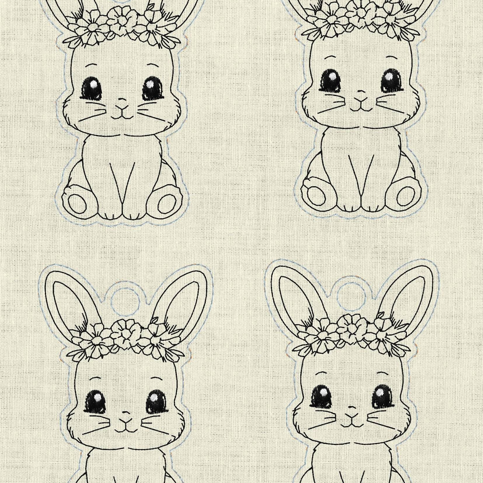 Stickdatei Hase 4 mit Blumen Schlüsselanhänger Set 2513 - Sewando