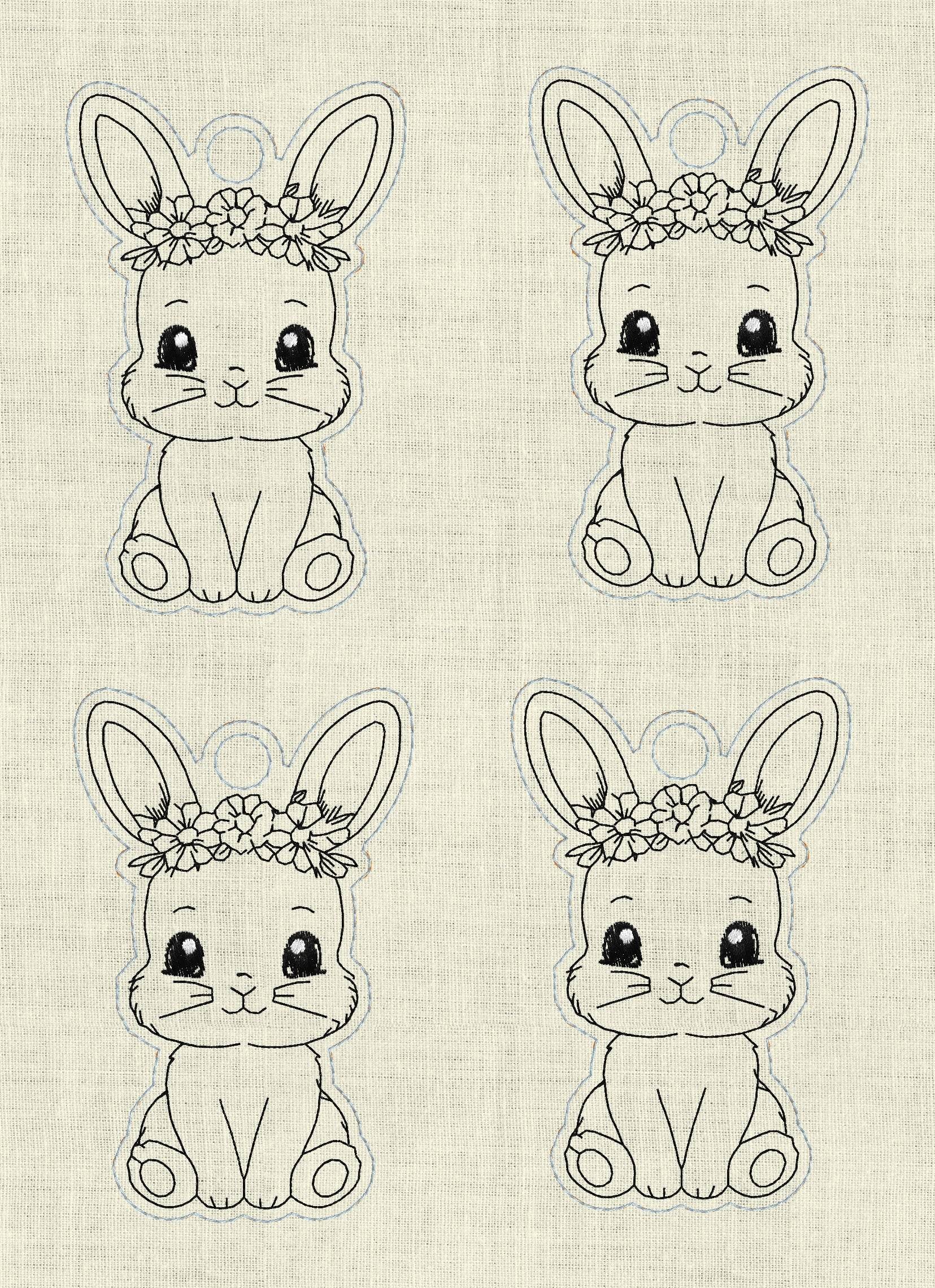Stickdatei Hase 4 mit Blumen Schlüsselanhänger Set 2513 - Sewando
