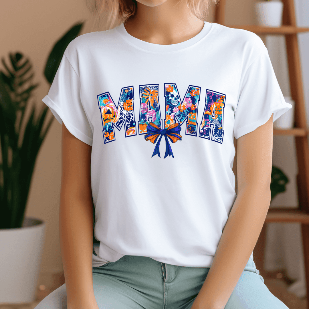 Mama Halloween Design – Buntes Design mit Schleife 🎃🧡💀 Sublimation, Druck - Sewando