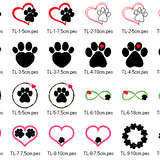 Tierliebe Stickdatei Herz mit Pfote 9 Motive in je 2 bis 3 Größen