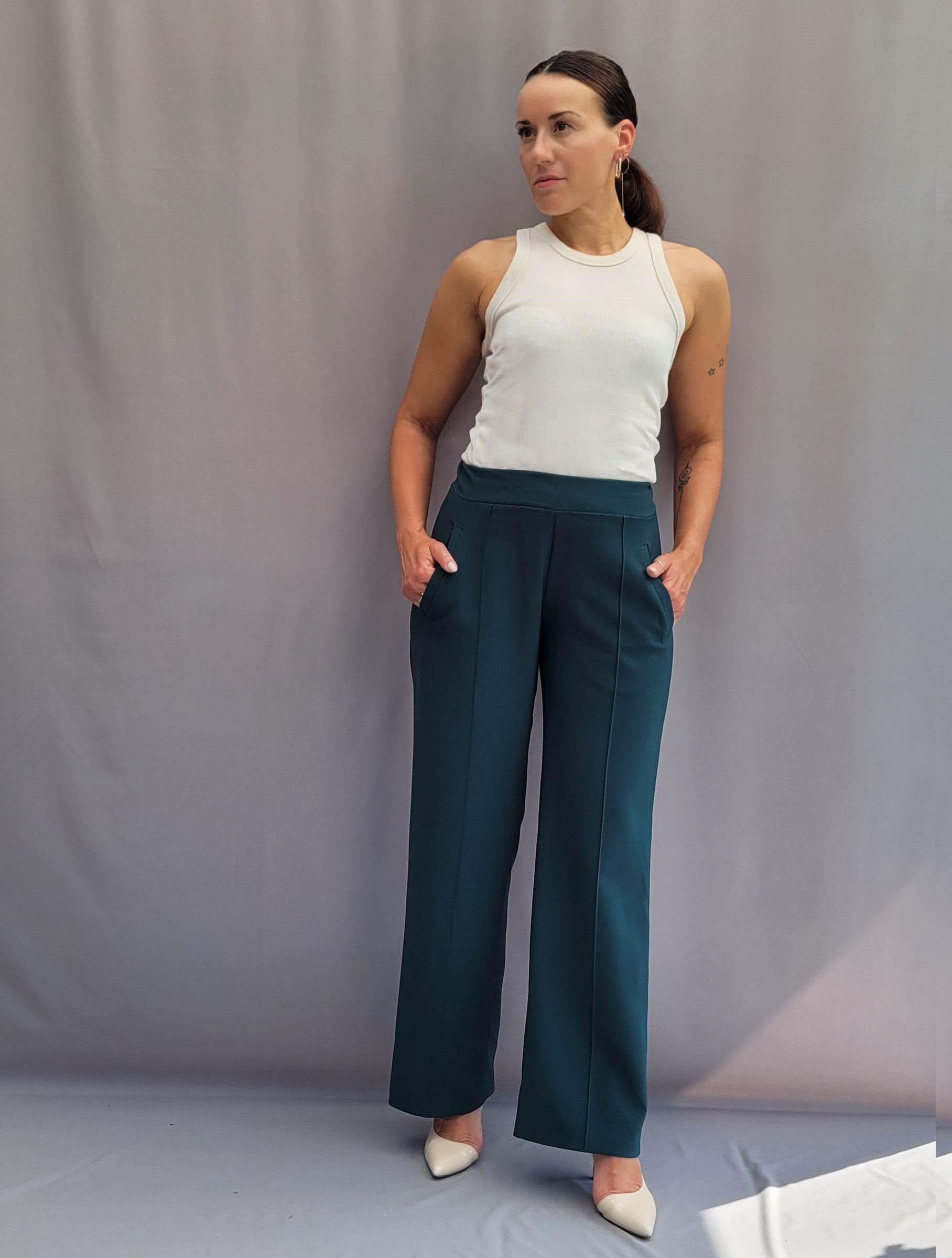 Schnittmuster mit Ebenen, elegante Hose, Bügelfalten, Paspeltaschen, Gr. 34 -50 - Sewando