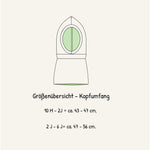 Größenübersicht HoodieLooP Schnittmuster für Kinder mit Kopfumfang-Angaben.