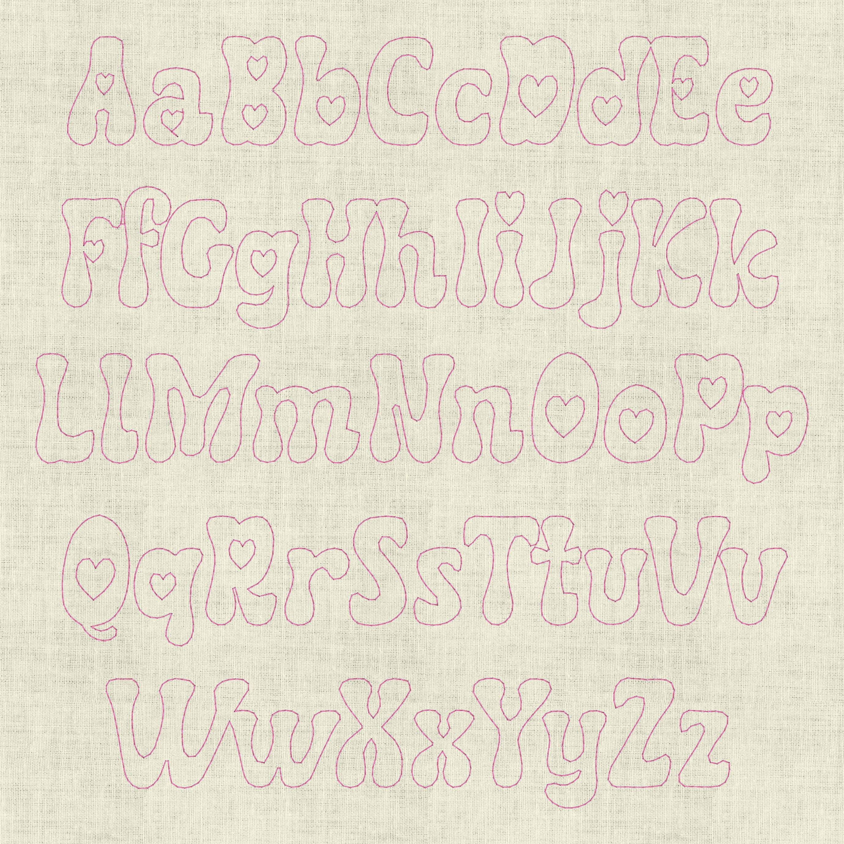 Stickdatei 3D Retro Buchstaben und Zahlen mit Herz ca. 5cm Set 967 - Sewando