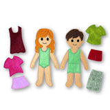 Stickdatei Anziehpuppe Mädchen und Junge auf Filz in zwei Größen mit Kleidung – für 10x10 Rahmen (4x4), Beschäftigung, Geschenkidee, spielen