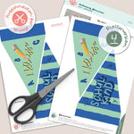 Deko Fähnchen 1. Klasse und Schulkind blau - Printable - Sewando