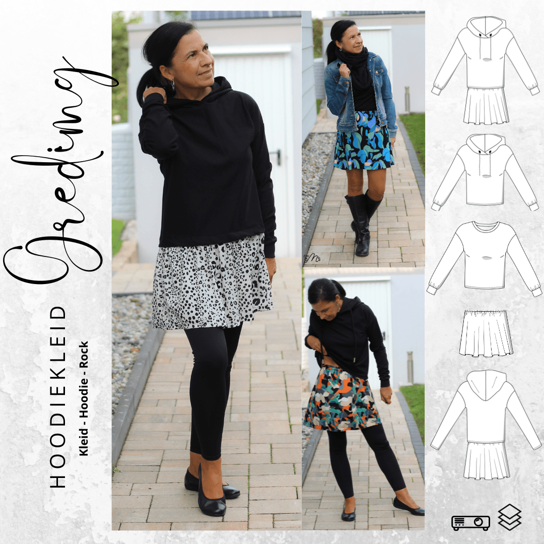 Schnittmuster Hoodie/Kleid/Rock GREDING Gr. 34-56 : - Sewando