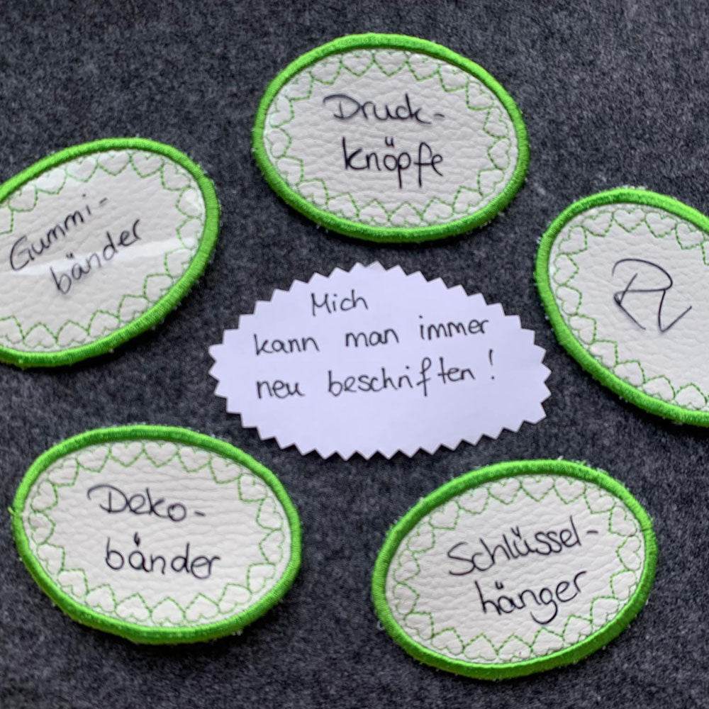 12x Stickdatei beschreibbare Aufkleber Herzen - Sewando