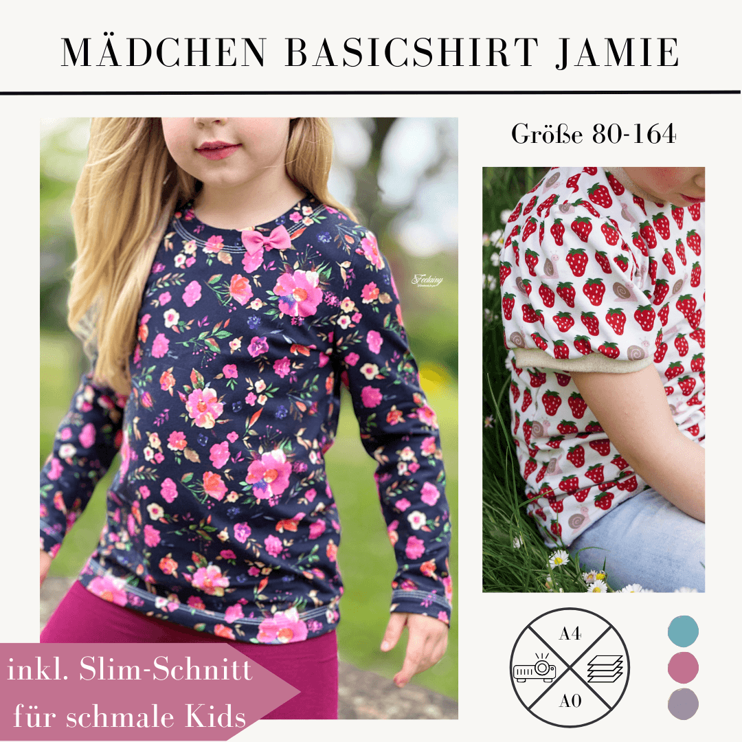 Schnittmuster Basicshirt Shirt für Mädchen Jamie Gr. 80-164 - Sewando
