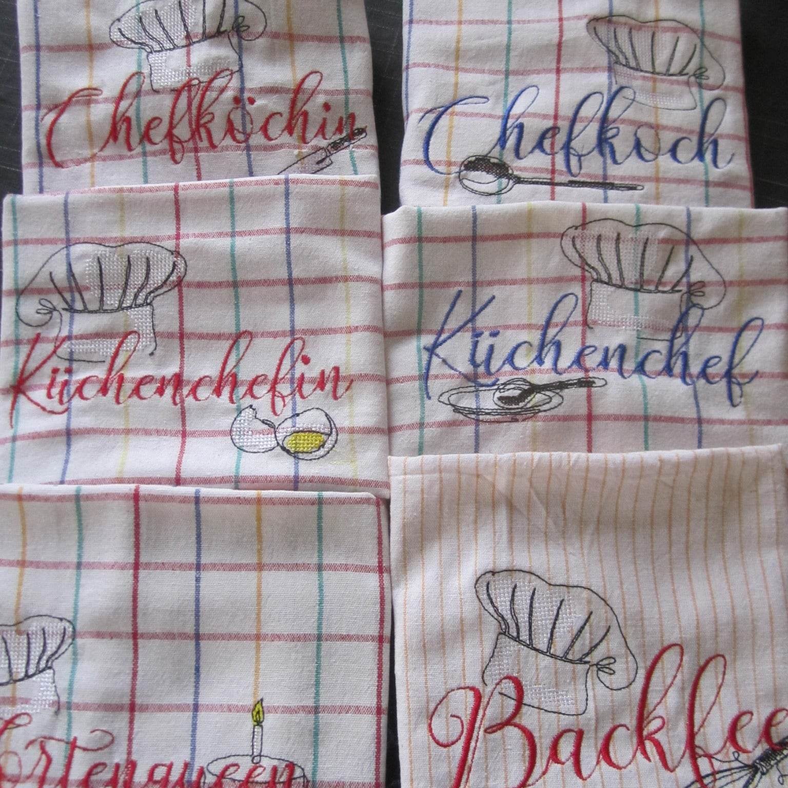 Stickdatei - 6 Motive für Schürzen / Geschirrtücher - Sewando