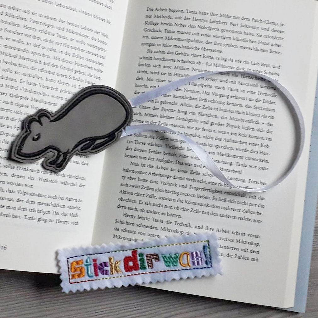 5x Stickdatei Leseratte Lesehilfe ITH und Satinstick - Sewando