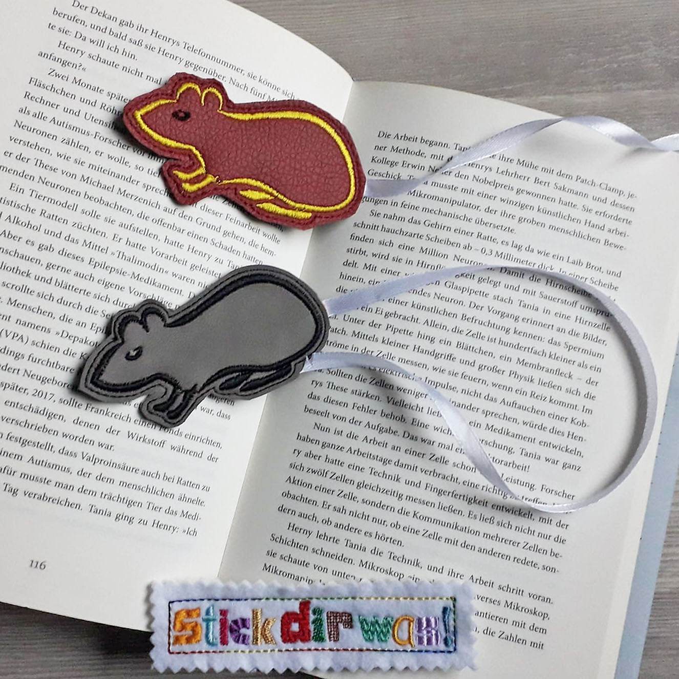5x Stickdatei Leseratte Lesehilfe ITH und Satinstick - Sewando