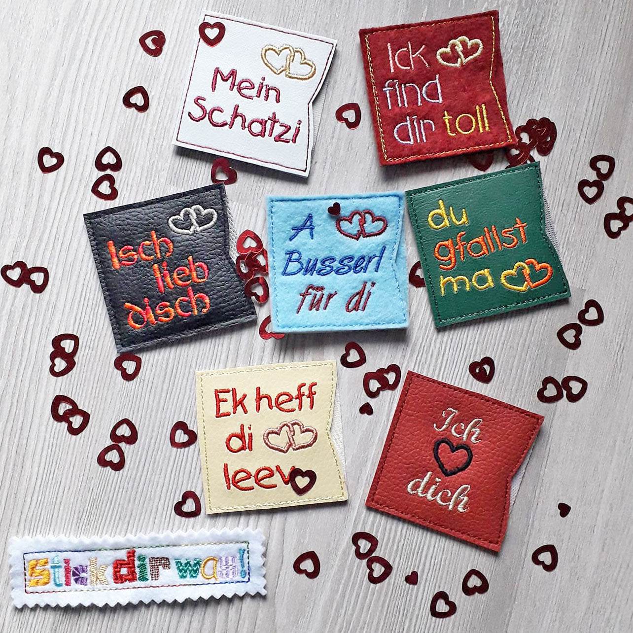 10x Stickdatei Liebe im Dialekt ITH Schokohüllen - Sewando
