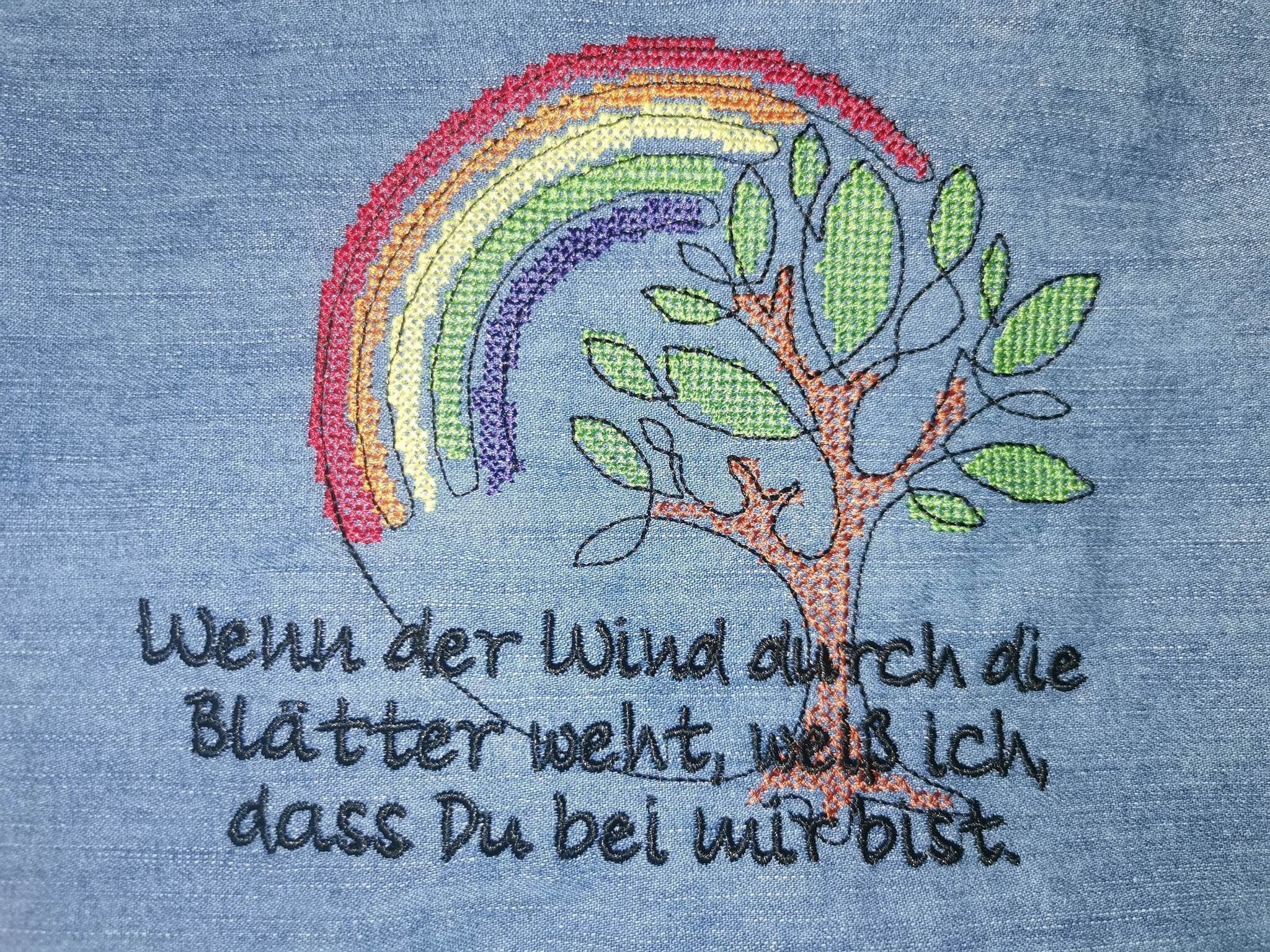 Stickdatei Trauerspruch - Wenn der Wind durch die Blätter weht - Sewando