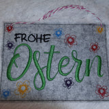 Stickdatei Türschild / Wandhänger "Frohe Ostern" mit Blüten
