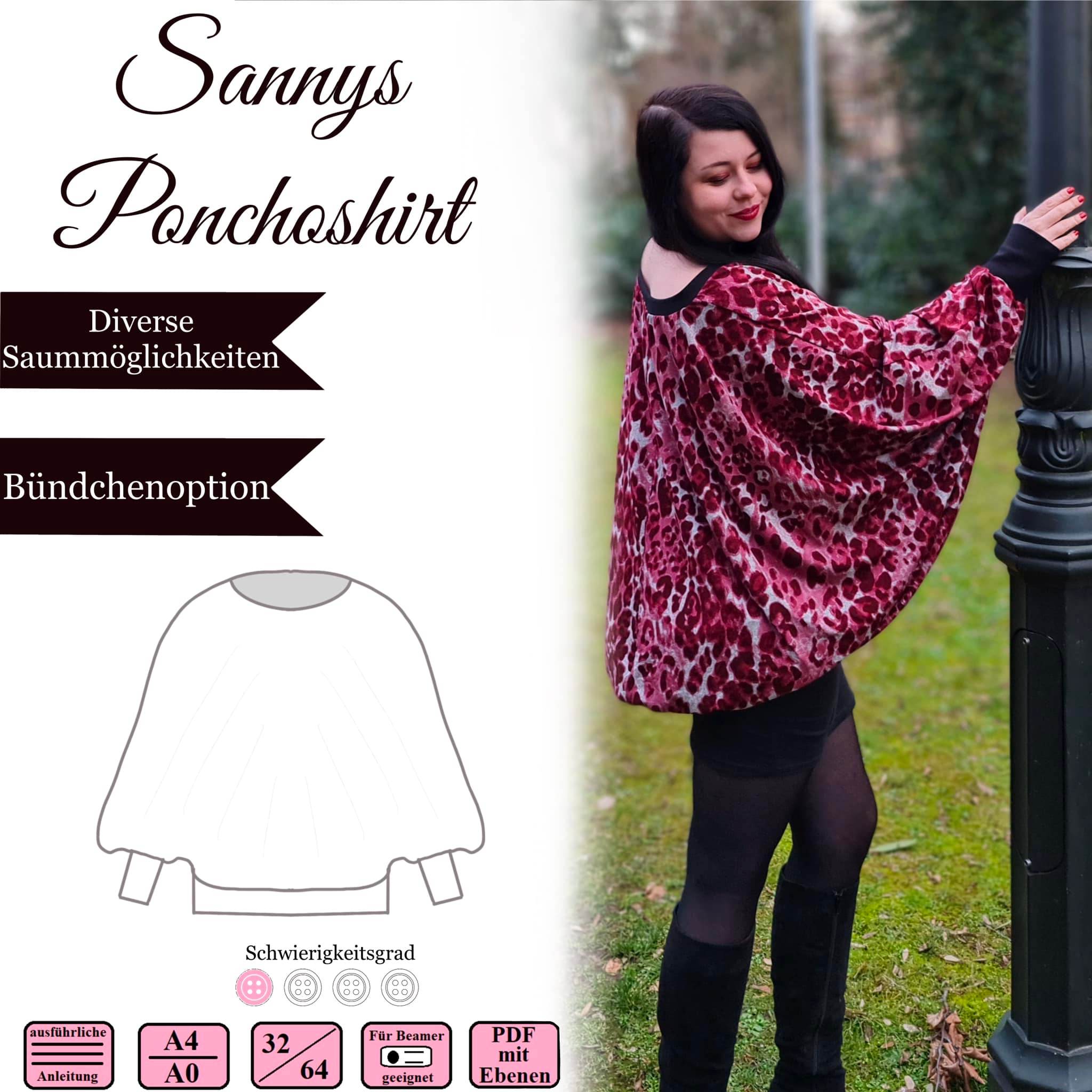 Sannys Ponchoshirt – Gr 32-64 – EBook und Nähanleitung - Sewando
