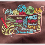 4x Stickdatei Wollkorb Wortwolke Satinstick - Sewando