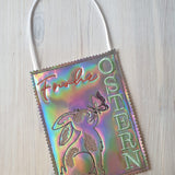 ITH Schild "Frohe Ostern" mit sitzendem Hasen Stickdatei