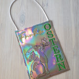 ITH Schild "Frohe Ostern" mit sitzendem Hasen Stickdatei