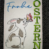 ITH Schild "Frohe Ostern" mit sitzendem Hasen Stickdatei