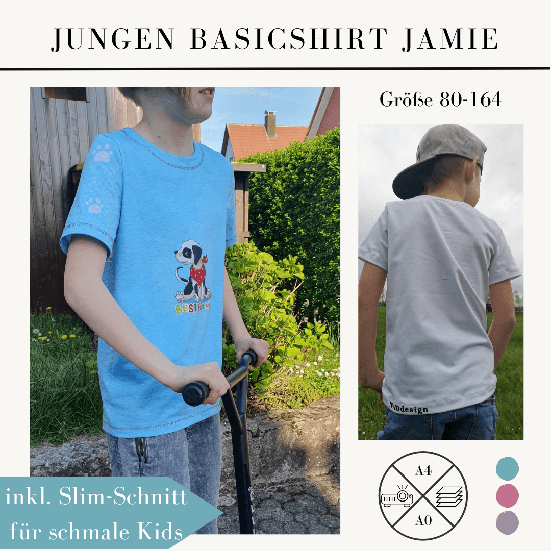 Schnittmuster Basicshirt Shirt für Jungen Jamie Gr. 80-164 - Sewando