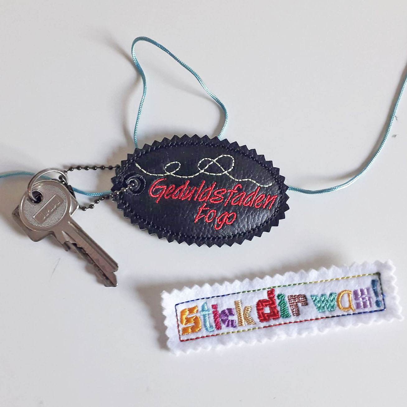 6x Stickdatei Geduldsfaden (deutsch) ITH Anhänger - Sewando