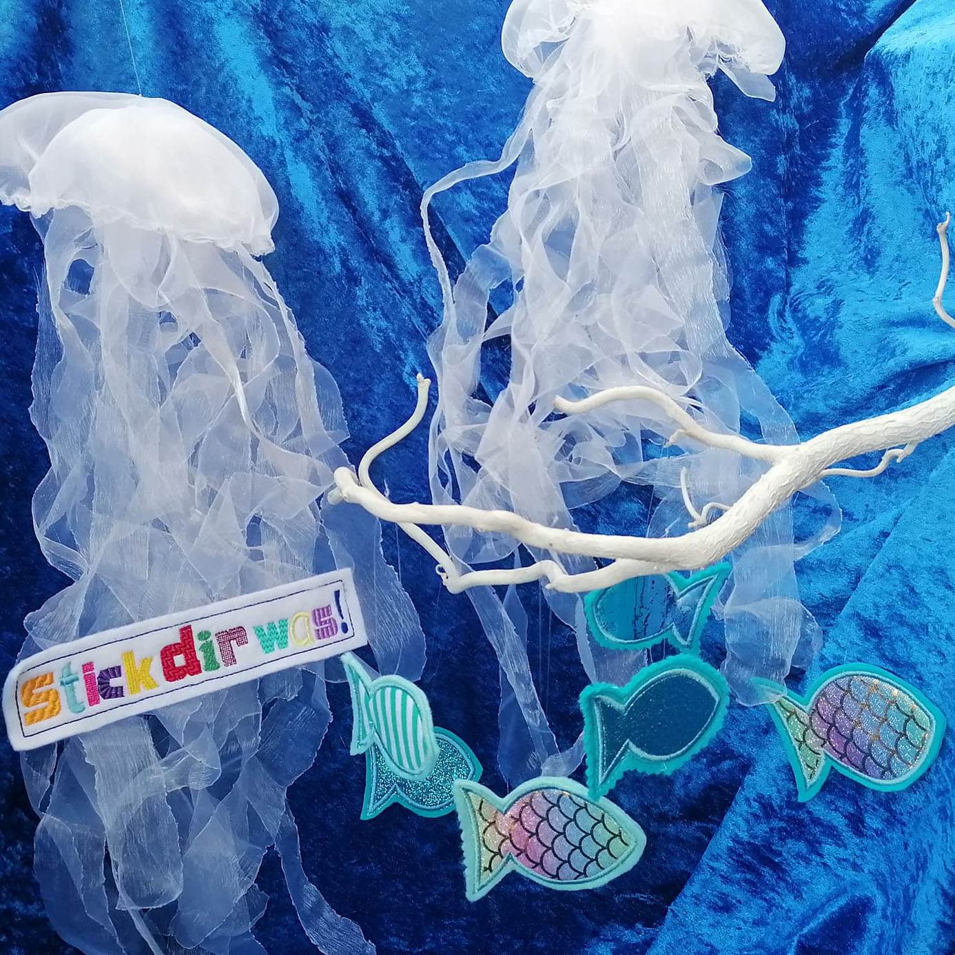 6x Stickdatei Deko Fisch ITH mit Applikation - Sewando