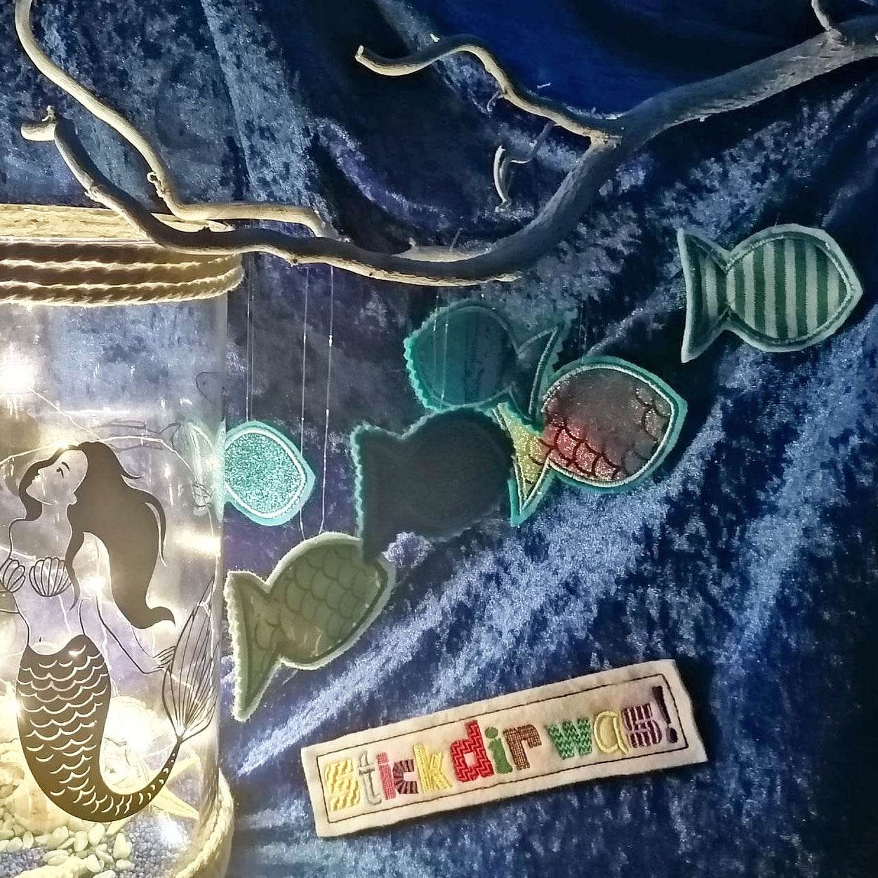 6x Stickdatei Deko Fisch ITH mit Applikation - Sewando