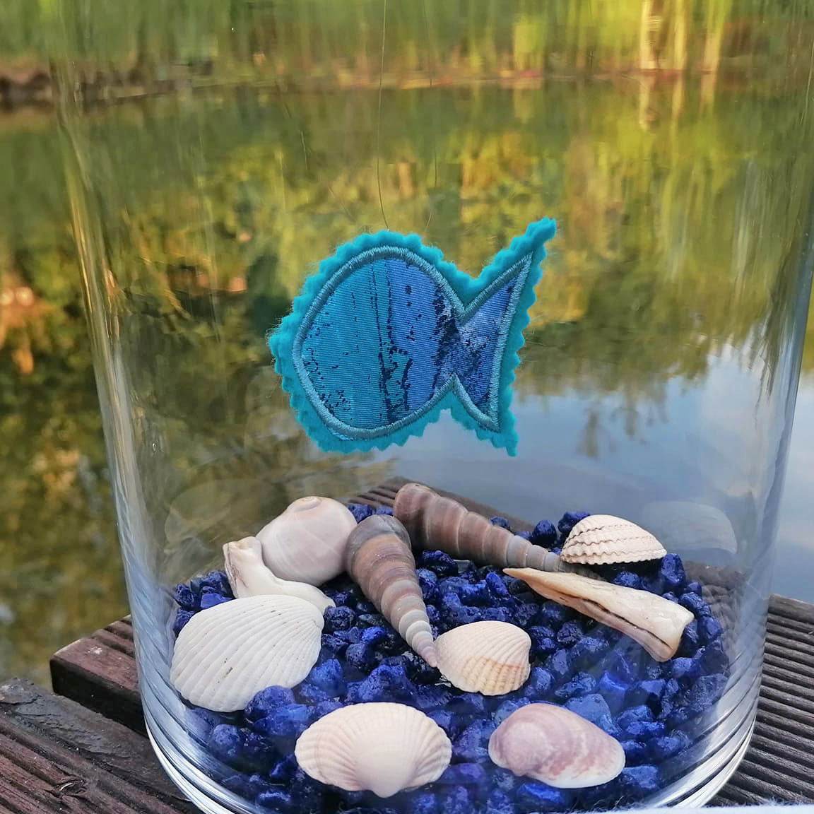 6x Stickdatei Deko Fisch ITH mit Applikation - Sewando