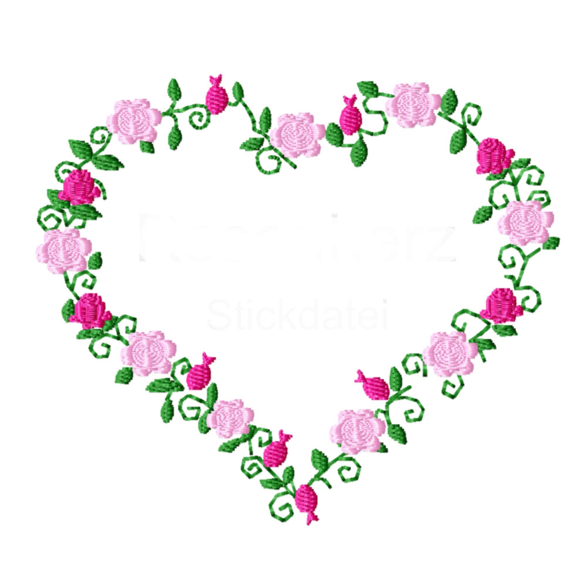 Stickdatei Rosenherz für den Rahmen 10 cm x 10 cm, Stickmuster, Rose, Herz - Sewando