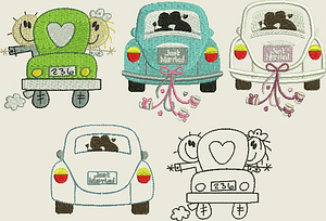 Stickdatei Hochzeit Wedding Hochzeitsauto Set 390 - Sewando